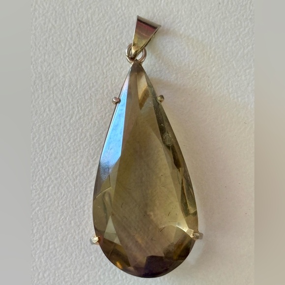 Vintage Jewelry - Vintage Teardrop Shaped Genuine 14K Gold Filled Smoky Topaz Pendant